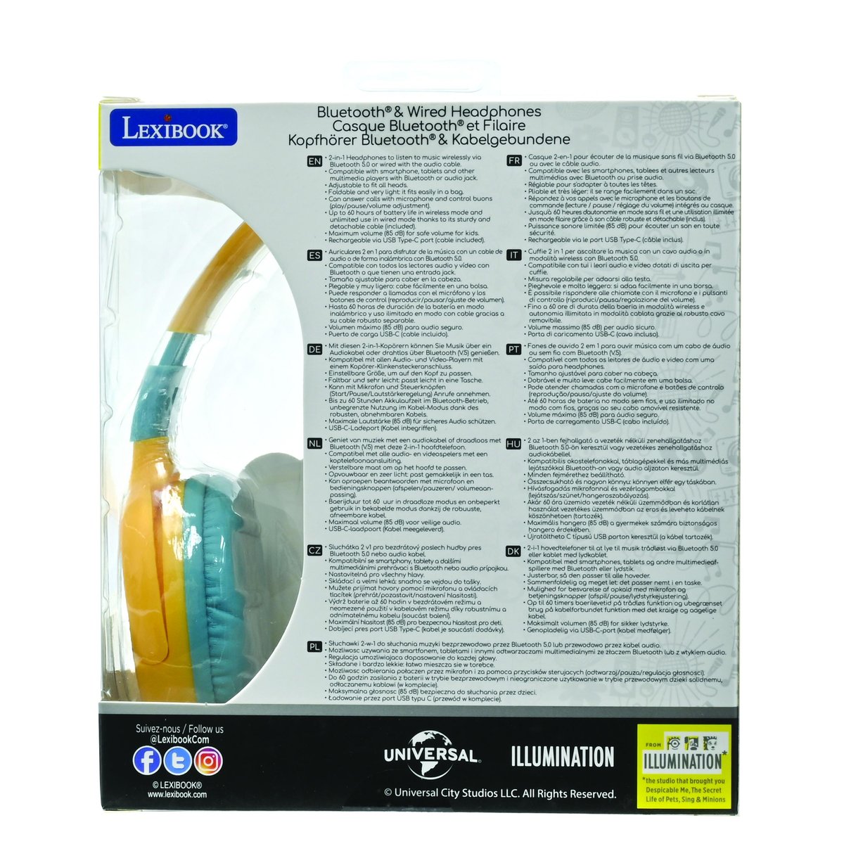 Casque 2 en 1 Bluetooth et Filaire Les Minions jaune, LEXIBOOK