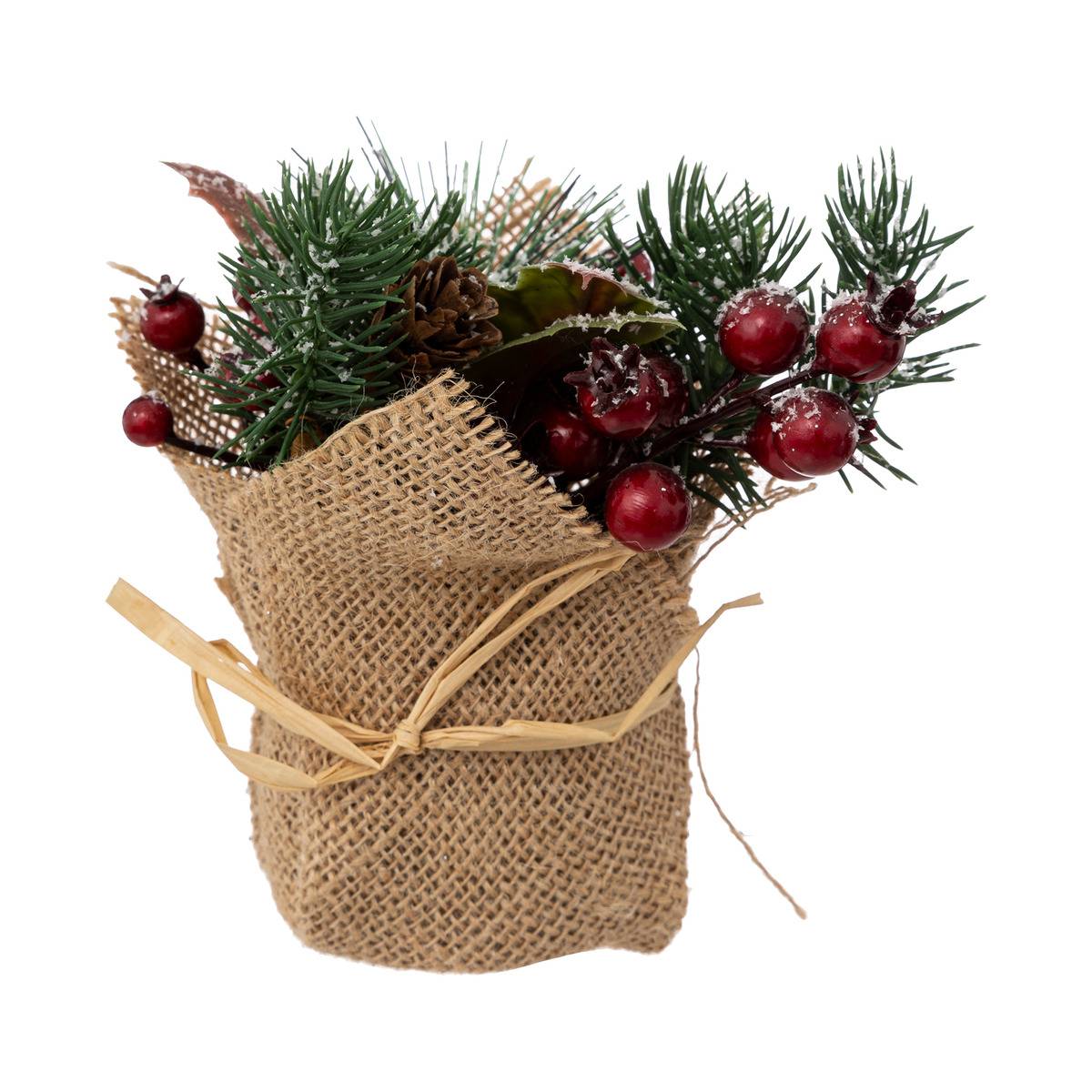 BCH Composition Fleurs Pot Juté multicolore, FEERIC LIGHTS & CHRISTMAS
