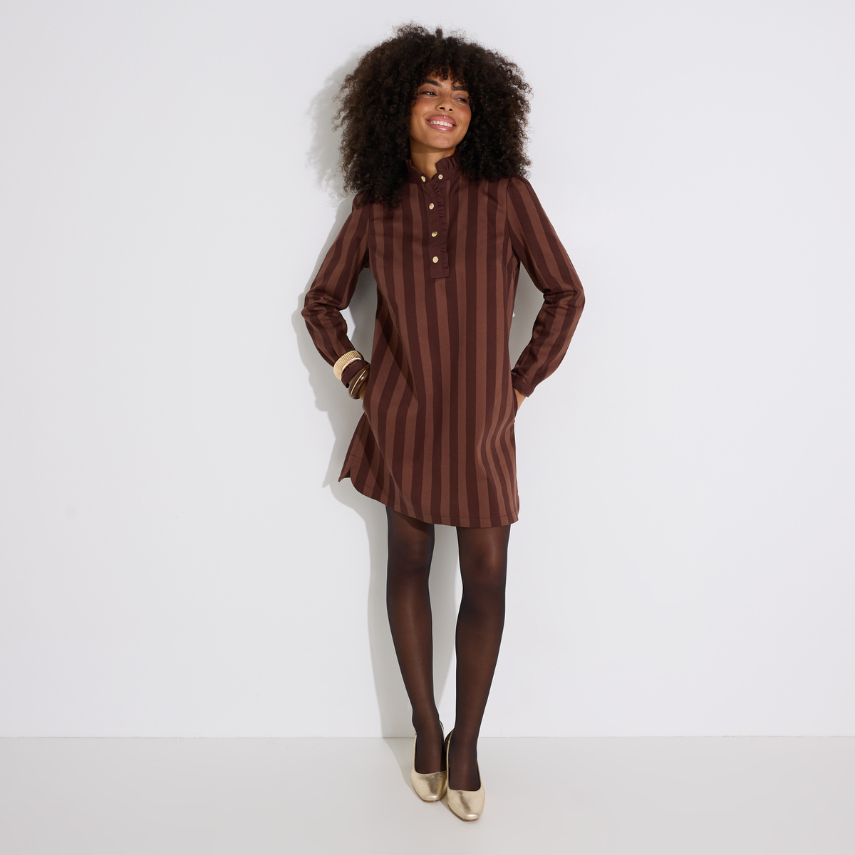 Robe à rayures marron chocolat, GRAIN DE MALICE