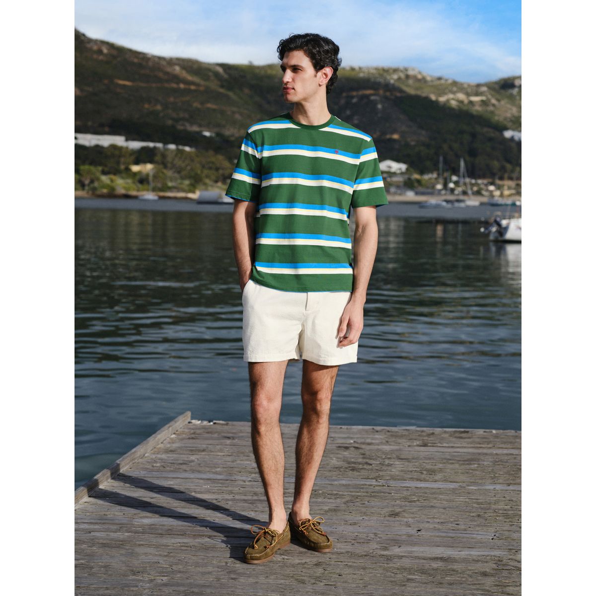 T-shirt à rayures horizontales vert/bleu, NEXT