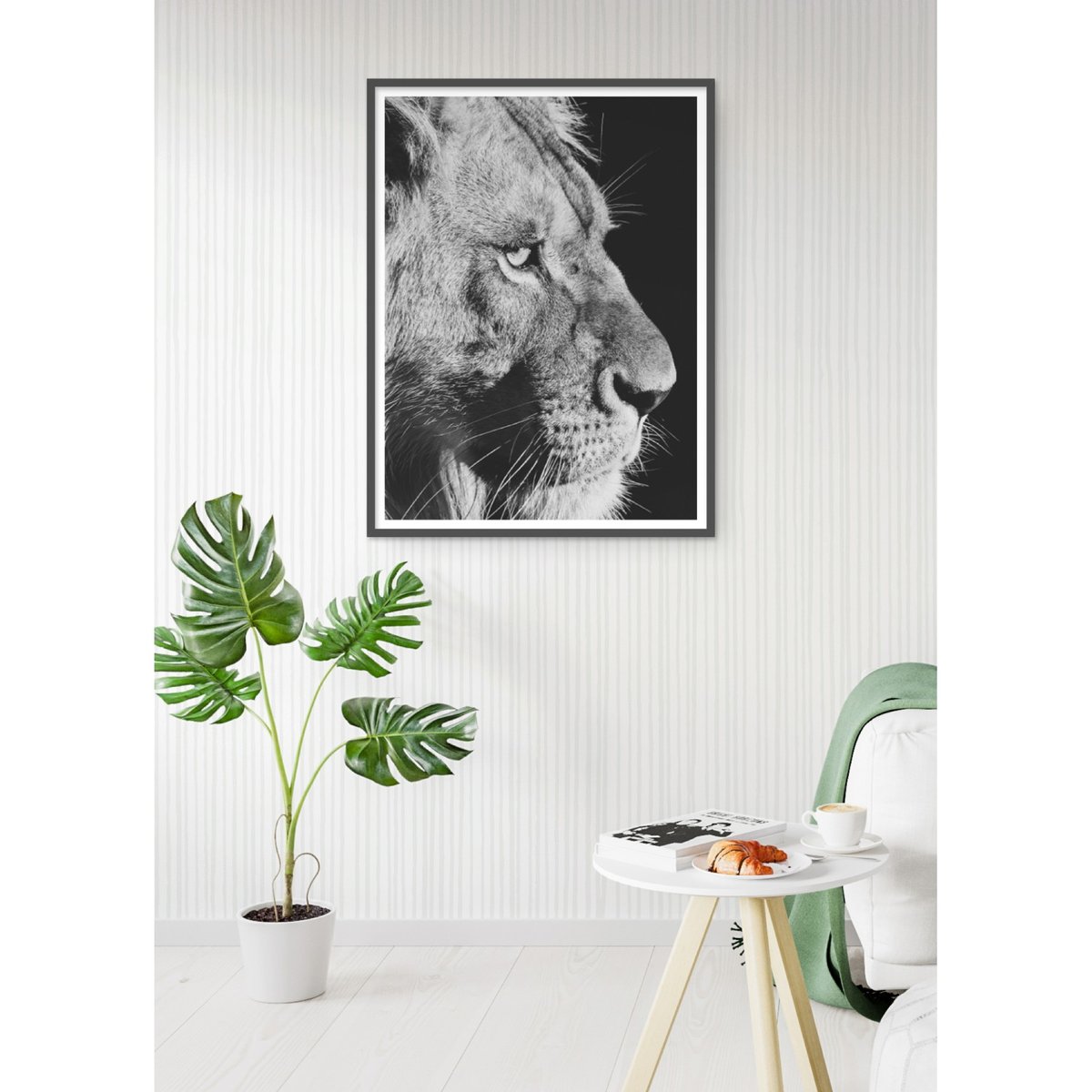 Poster Lion noir et blanc 4 blanc, L'AFFICHERIE