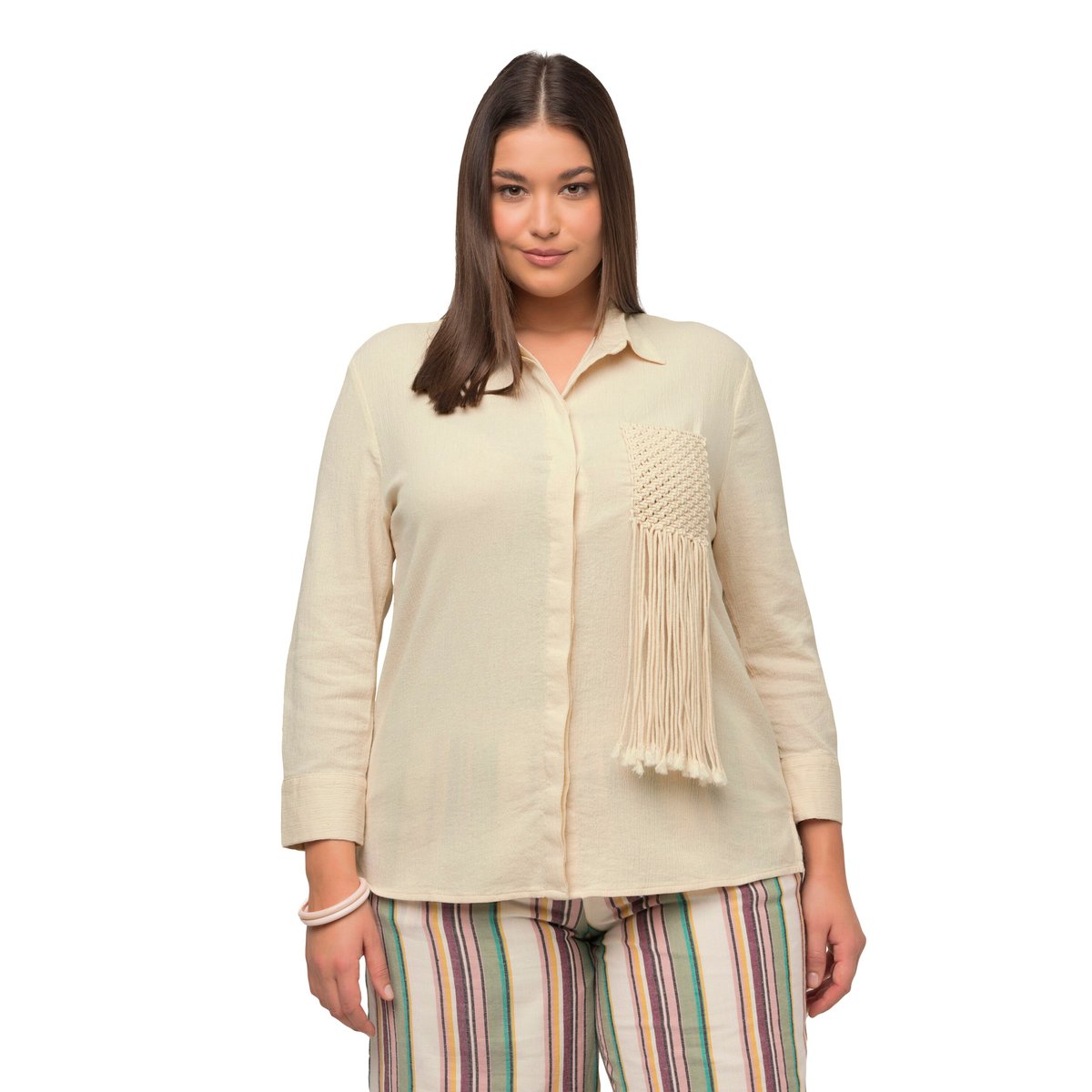 Chemisier en coton bio texturé. Col chemise pop corn, ULLA POPKEN