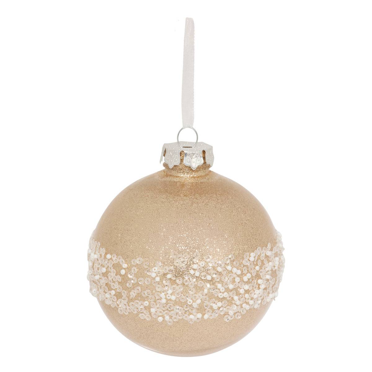 Boule pailletée perle D.10 cm doré, FEERIC LIGHTS & CHRISTMAS