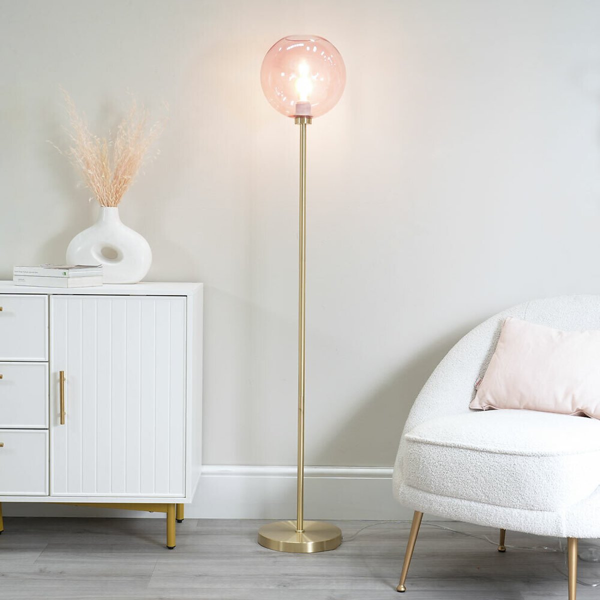Freddy Brushed Gold and Pink Globe Floor Lamp gold-coloured, SO'HOME