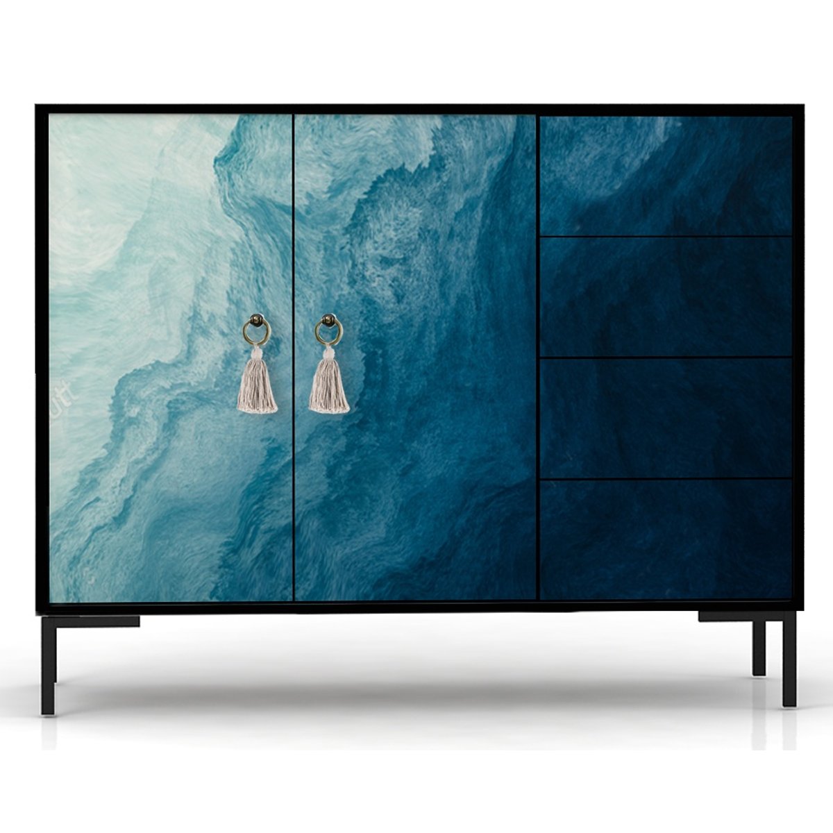 Buffet bas 2portes 4 tiroirs MDF imprimé WILMA bleu océan, REALLY NICE THINGS