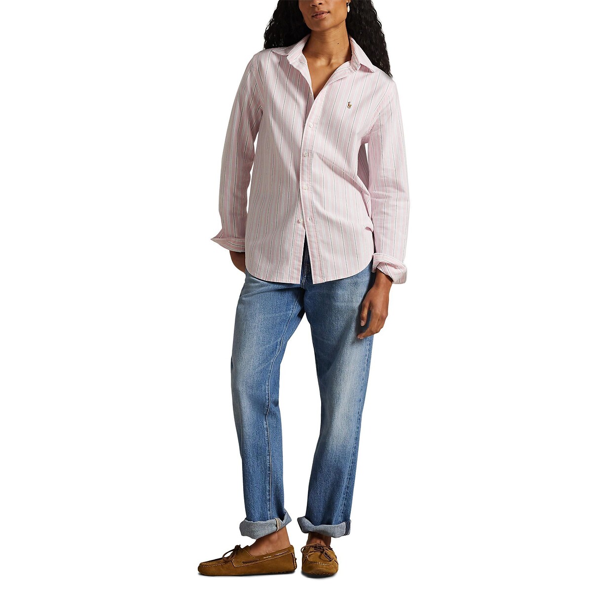 Striped Oxford Cotton Shirt with Long Sleeves pink striped, POLO RALPH LAUREN