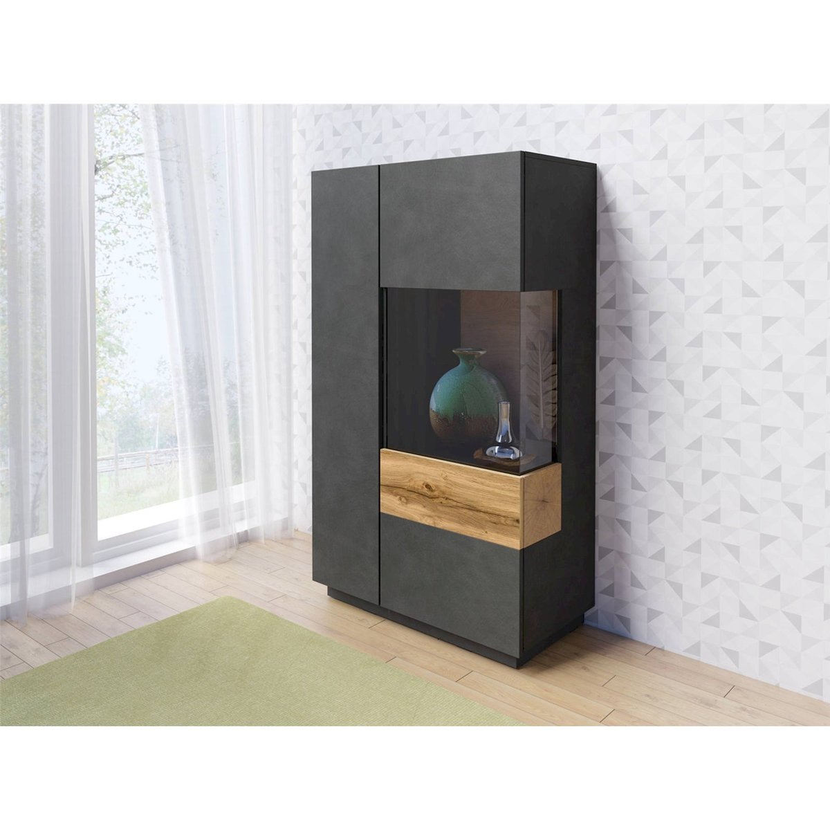 Commode haute vitrée collection GALAKA noir, RECOLLECTION