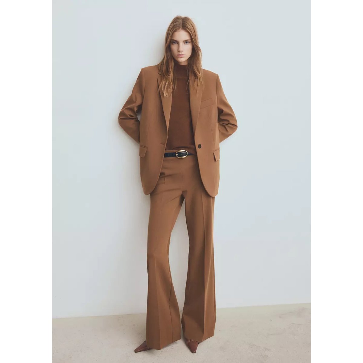 Pantalon costume large caramel, MANGO