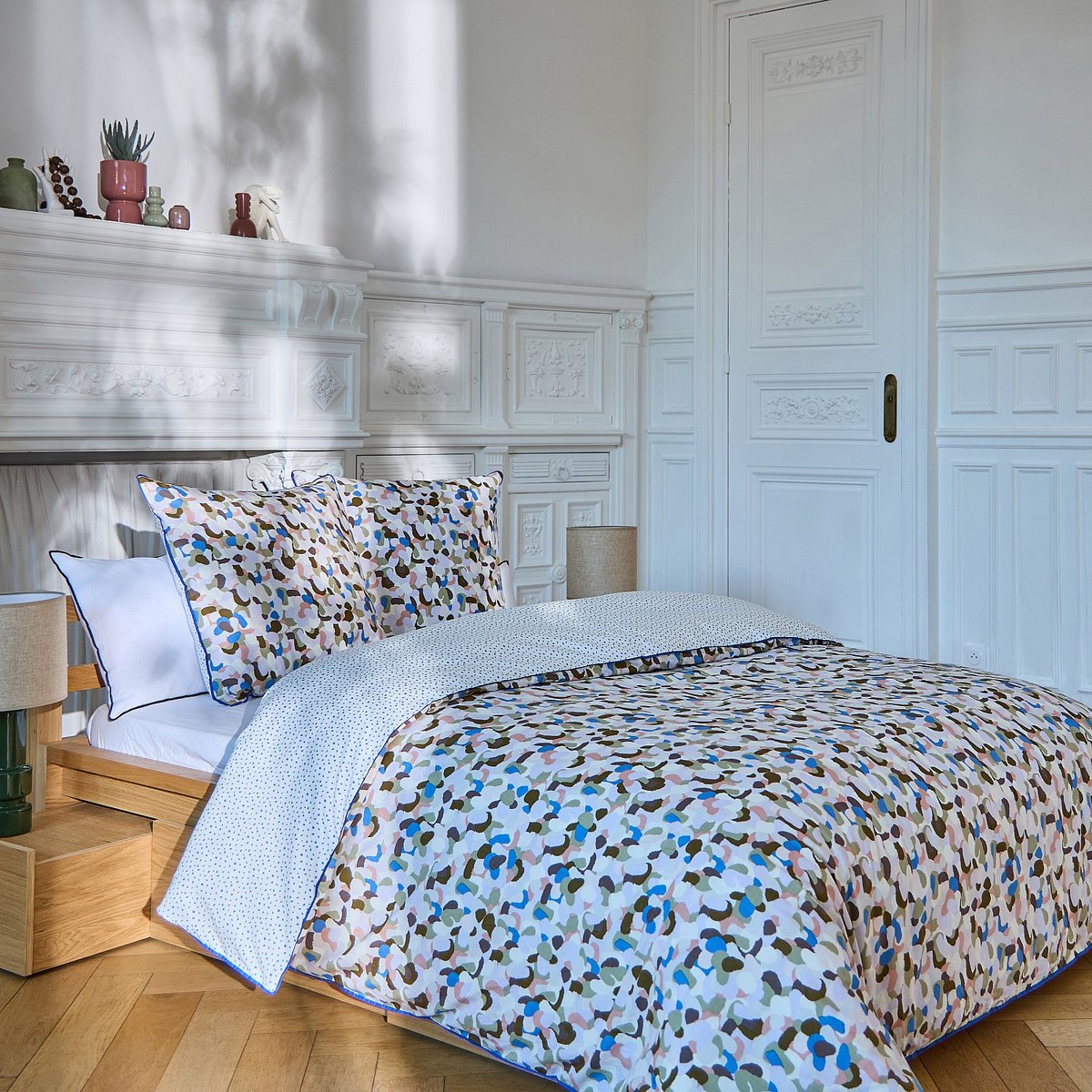 Parure de lit en percale de coton bio AUBIN multicolore, HABITAT