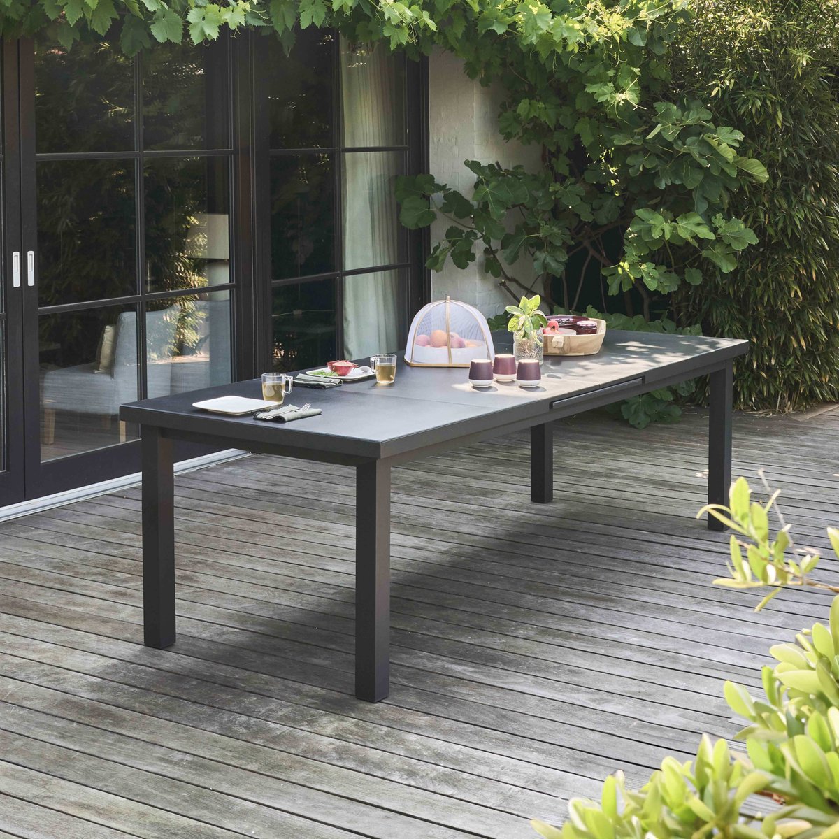 Table de jardin extensible en aluminium 10 places, ALBI gris, OVIALA
