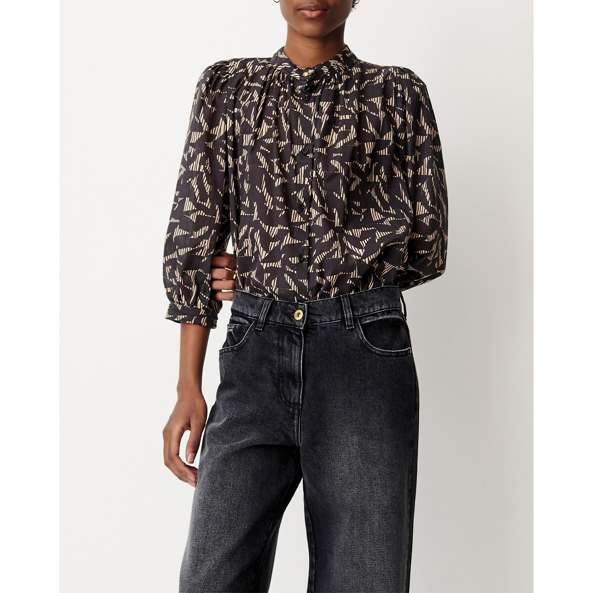 Blouse imprimée col rond manches 3/4, LYLIS imprimé noir/écru, SESSUN