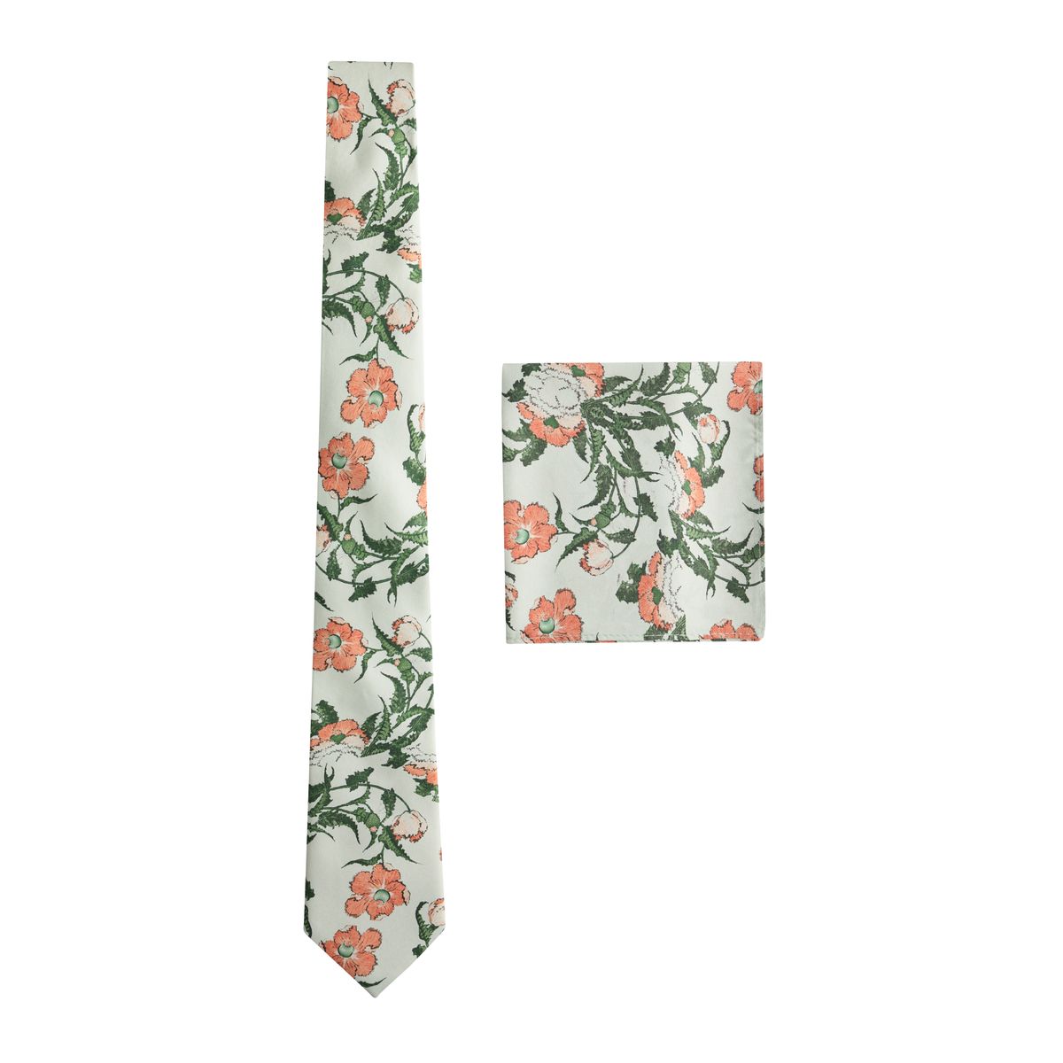 Cravate en soie à motif et pochette vert, NEXT