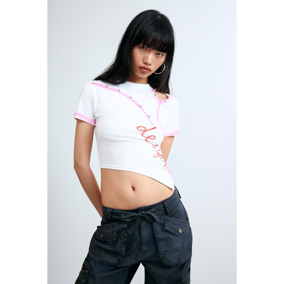 T-shirt asymétrique 100 % coton blanc, DESIGUAL