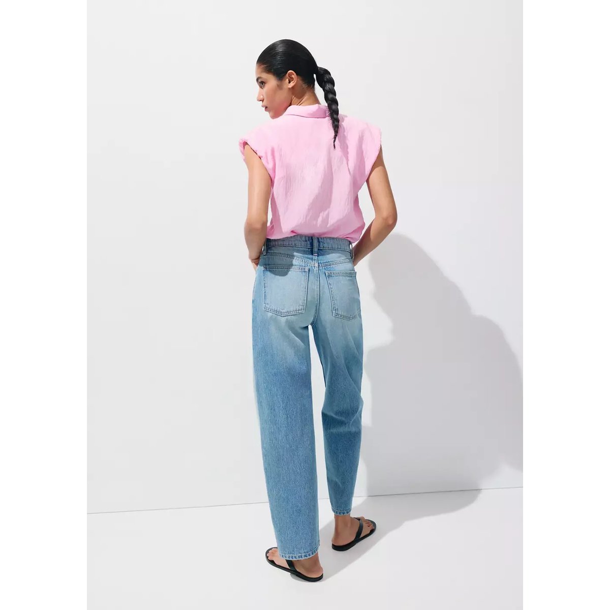 Chemise rayée brodée rose, MANGO