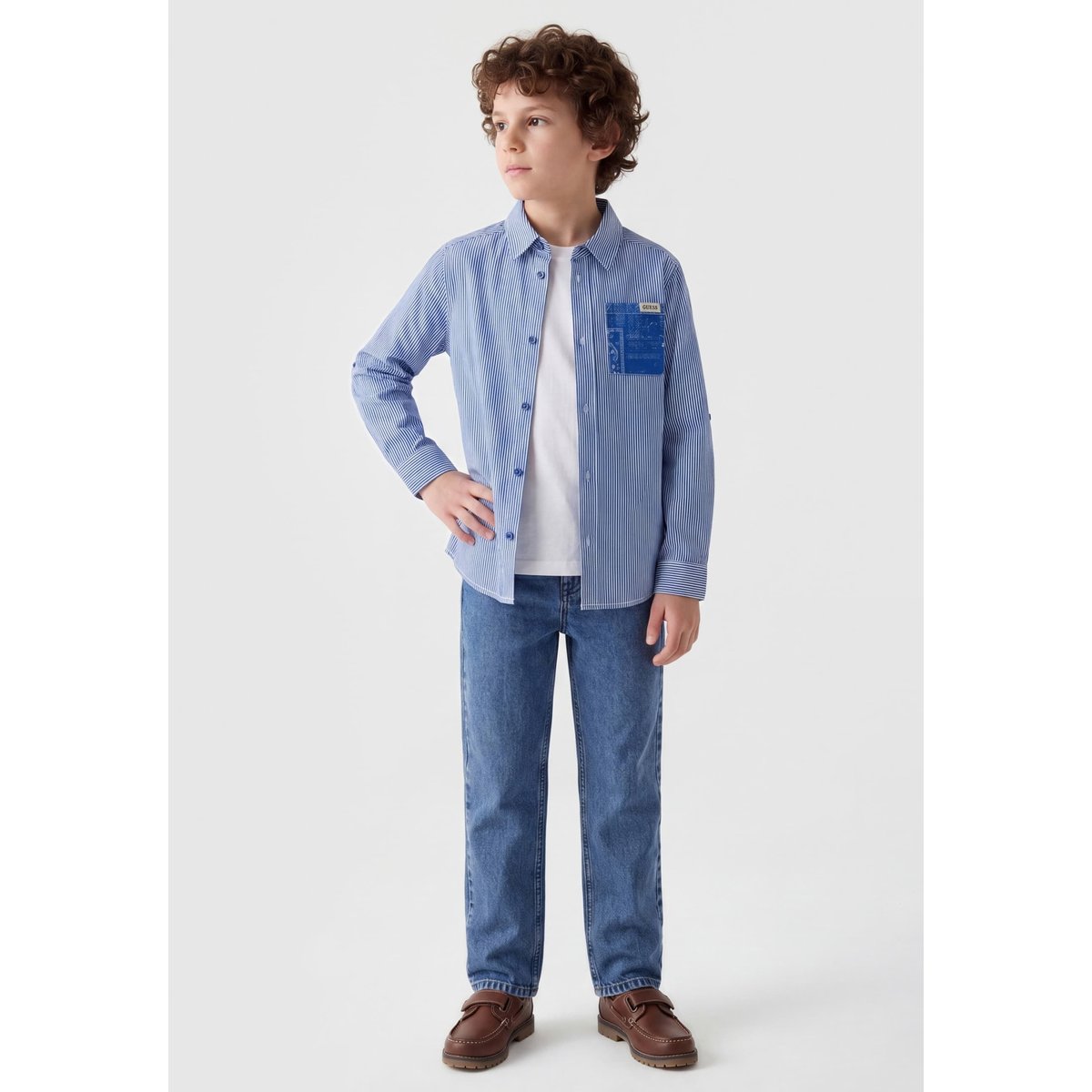 Chemise Regular En Popeline bleu clair, GUESS KIDS
