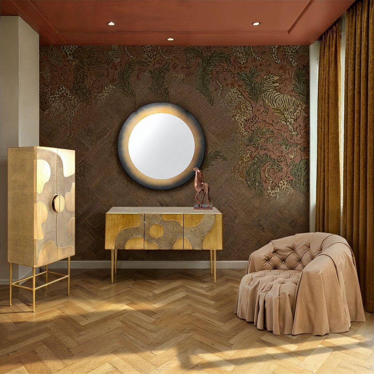 Fauteuil en cuir, DRAPES marron, KARE DESIGN