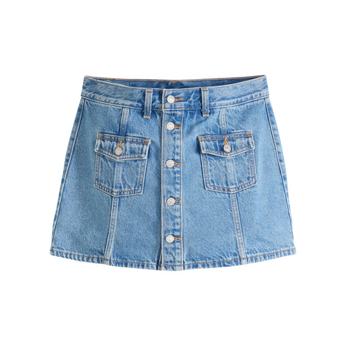 Jupe courte en coton bleu uni avec une coupe droite et une fermeture boutonnée bleu, LEVI'S