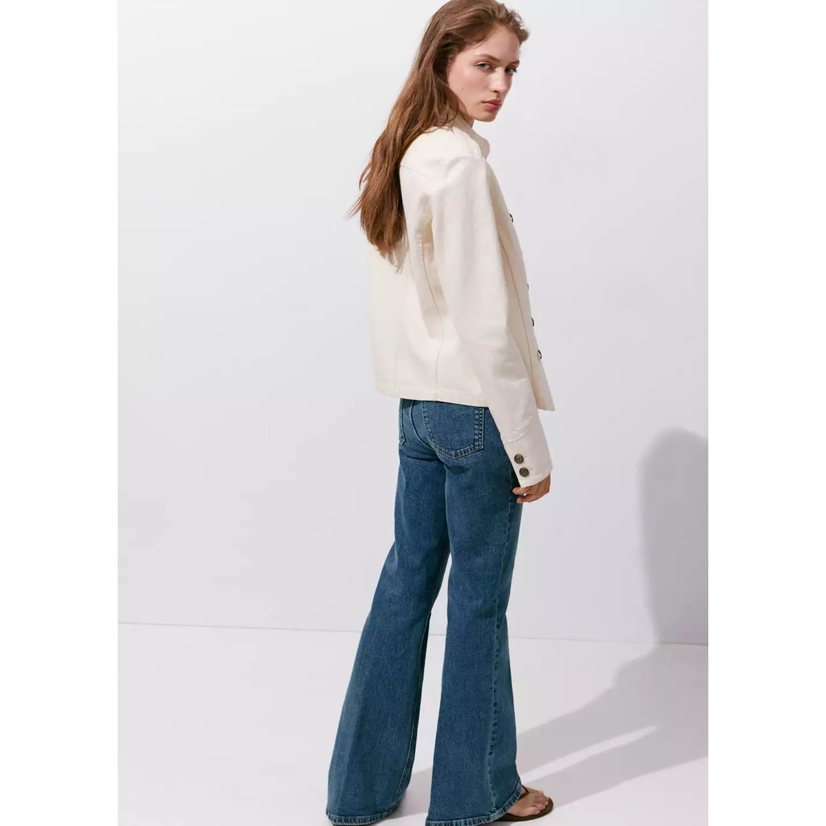 Jean flare taille haute bleu moyen, MANGO
