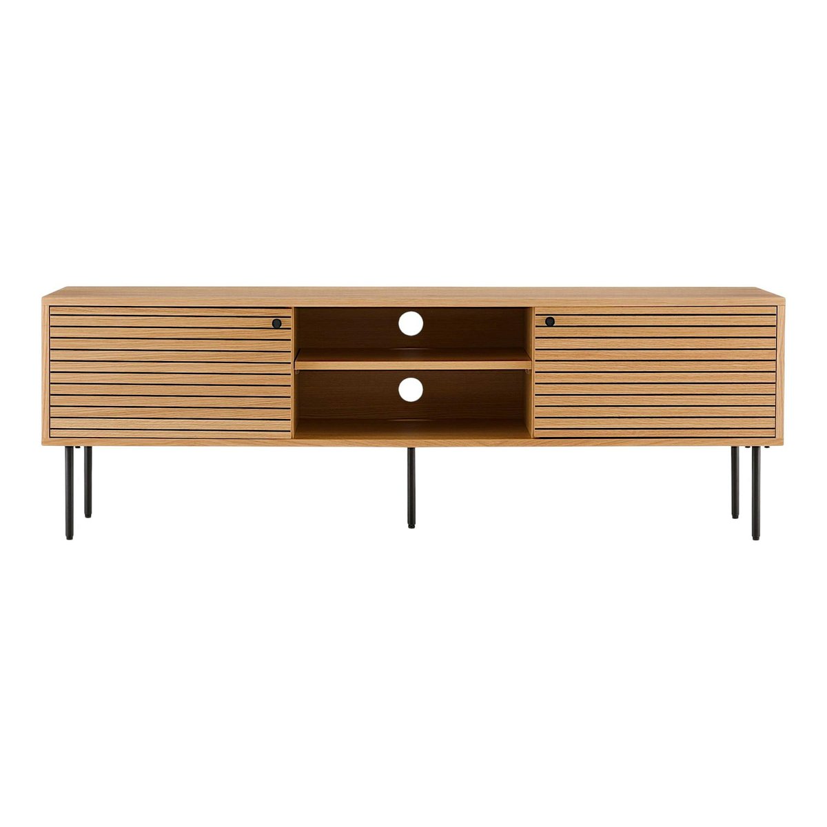 Meuble TV 2 portes effet rainuré décor clair ASSENS bois naturel, PIER IMPORT