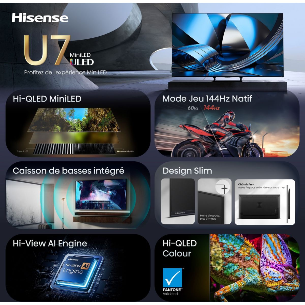TV Mini LED 65U7SE (2026) 65" (164 cm) couleur unique, HISENSE