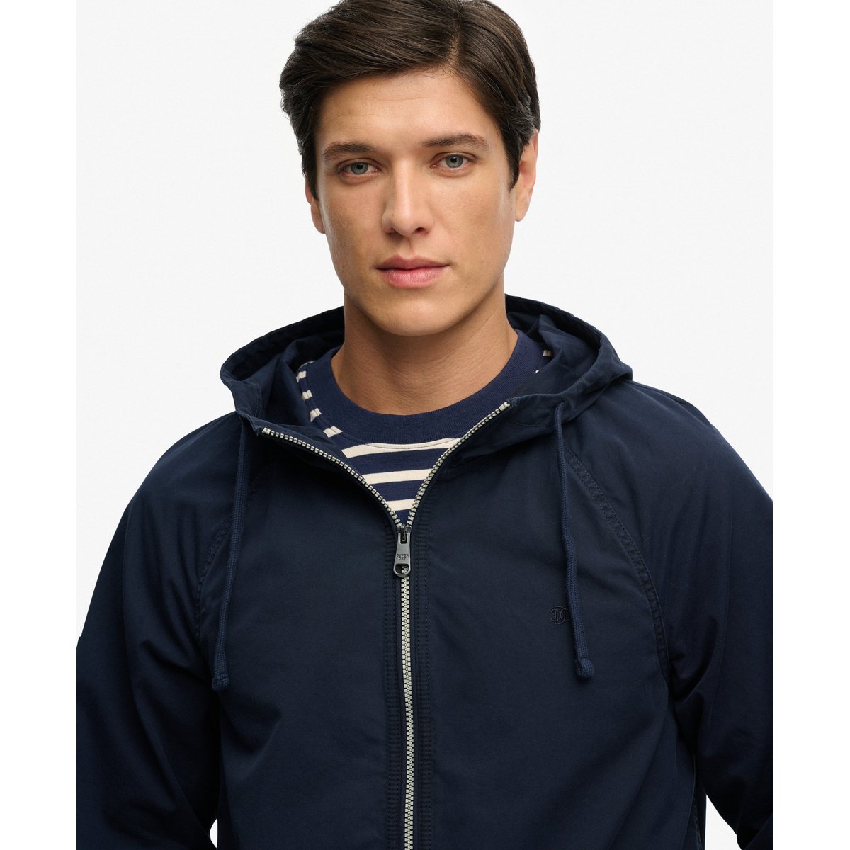 Veste à capuche en twill lavé bleu marine délavé, SUPERDRY