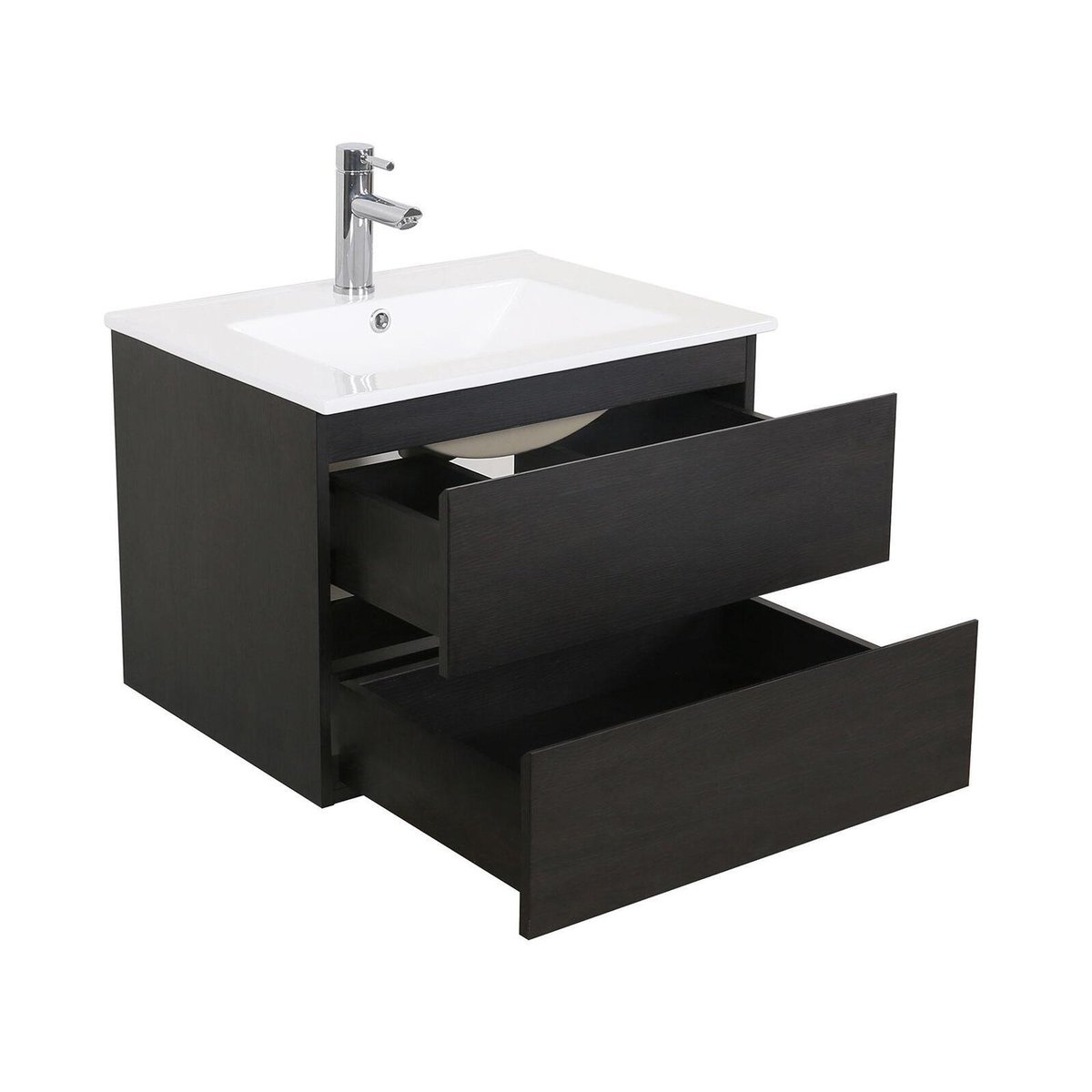 Ensemble meuble simple vasque 60 cm + robinet + miroir SORRENTO décor chêne carbone, MOB IN