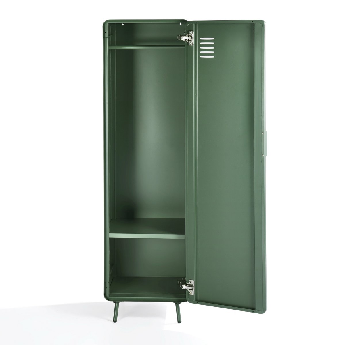 Armoire de rangement avec 1 portes 2 couches et 1 rail en métal industriel, WALNUTLIVING vert foncé, MEUBLES COSY