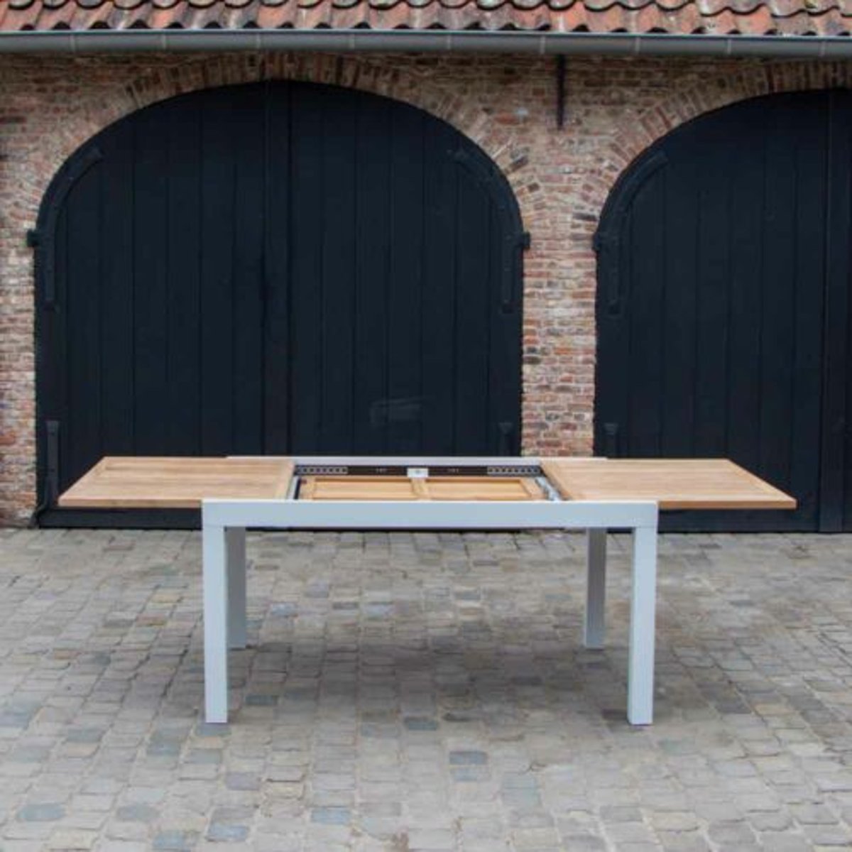 Table en aluminium, plateau teck BALITECK blanc, WILSA GARDEN