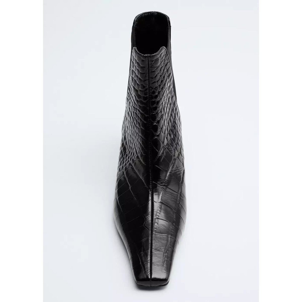 Bottines cuir talon kitten heel noir, MANGO