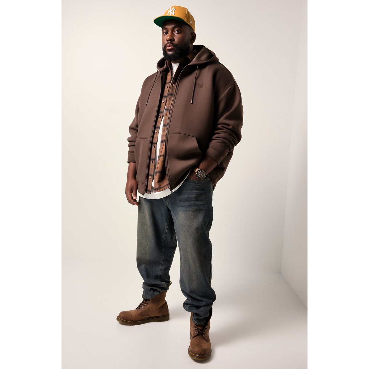 Veste à capuche, tissu scuba, poche kangourou marron foncé, STHUGE