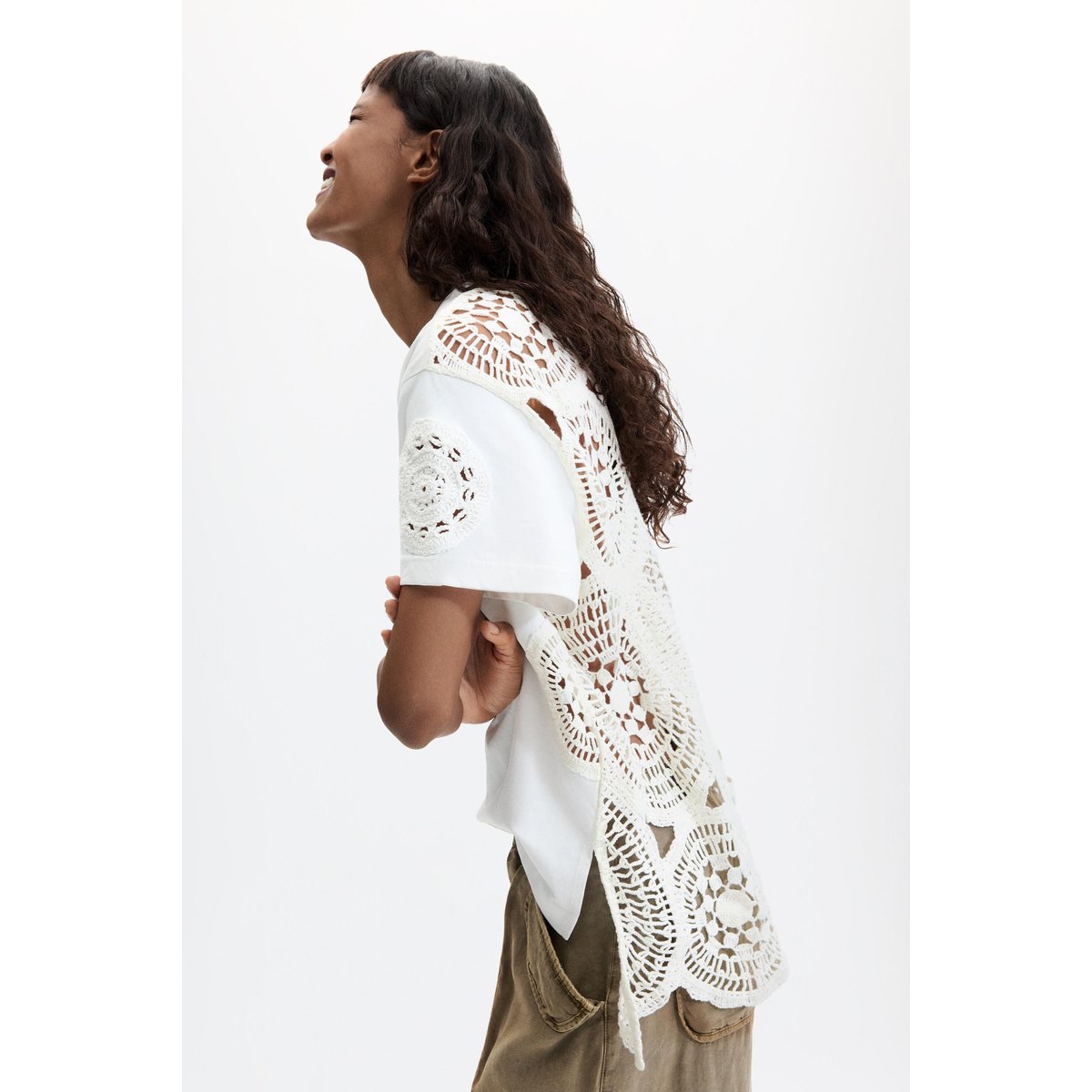 T-shirt 100 % coton brodé beige, DESIGUAL