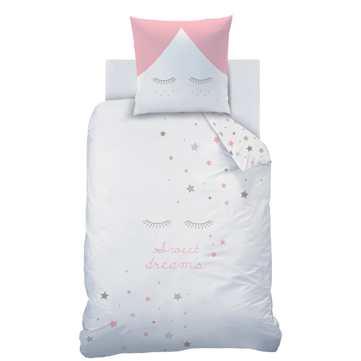 Parure de lit imprimée 100% coton, SWEET DREAMS PINK blanc, rose, MATT ET ROSE