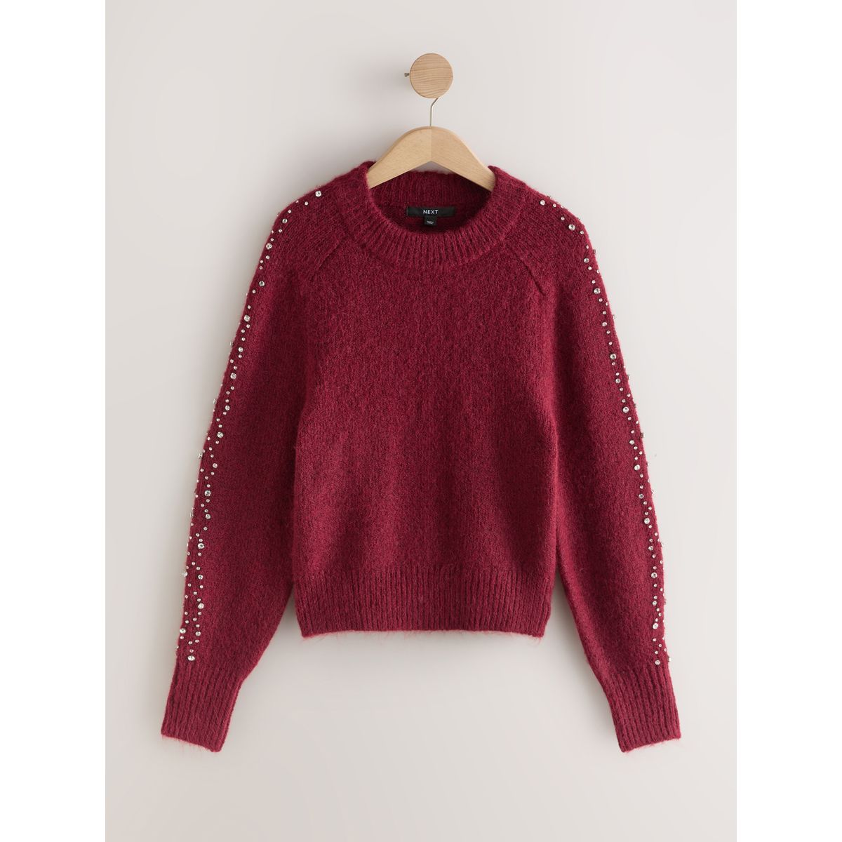 Pull avec manches ornées de pierres et laine bordeaux, NEXT