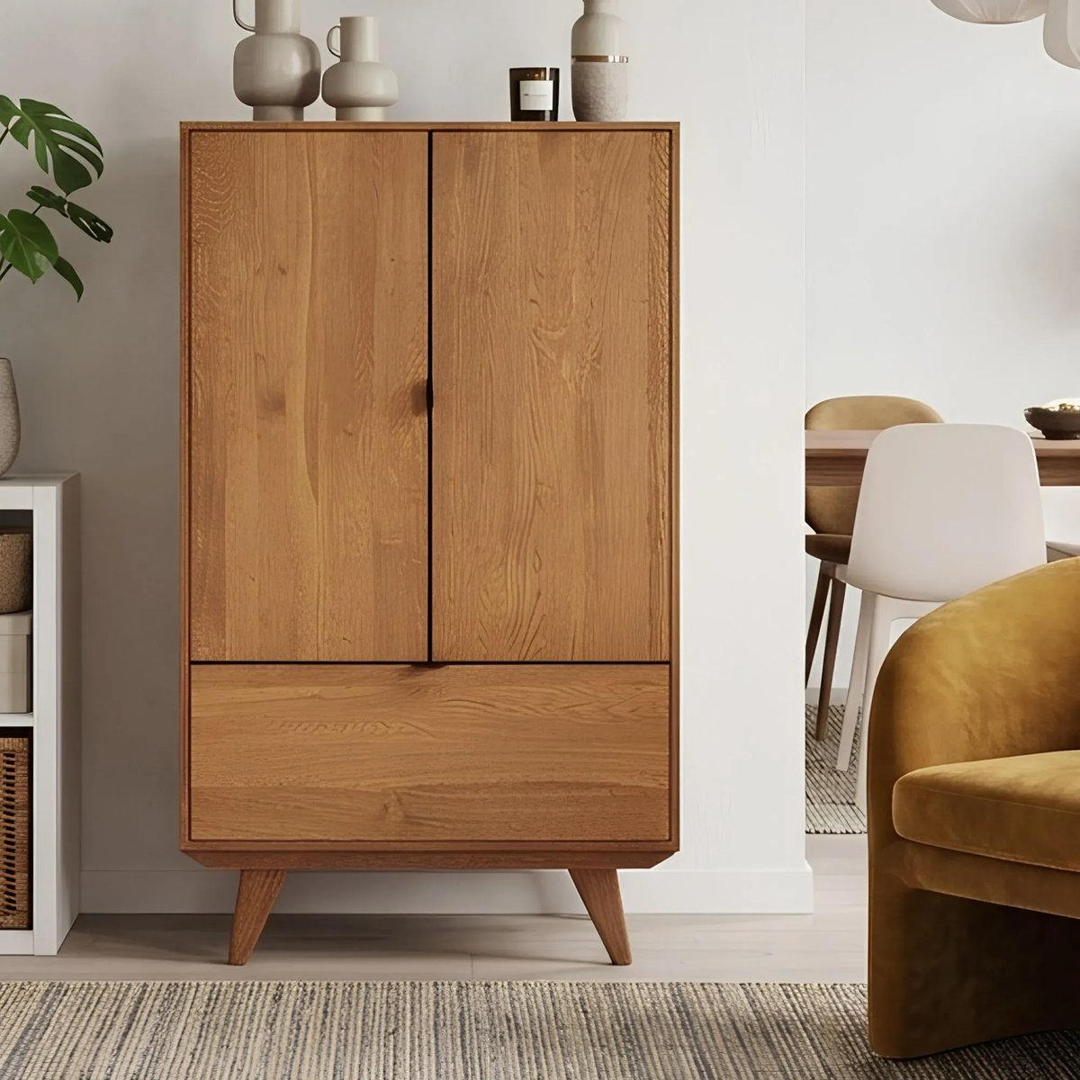 Buffet haut rétro en bois 2 portes 1 tiroir L80 H140 noir - MALLET marron, HELLIN, DEPUIS 1862