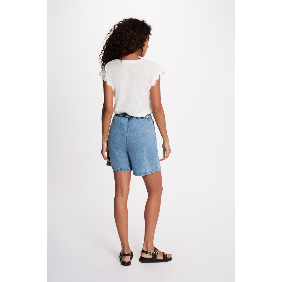 T-shirt col v manches courtes blanc, MORGAN