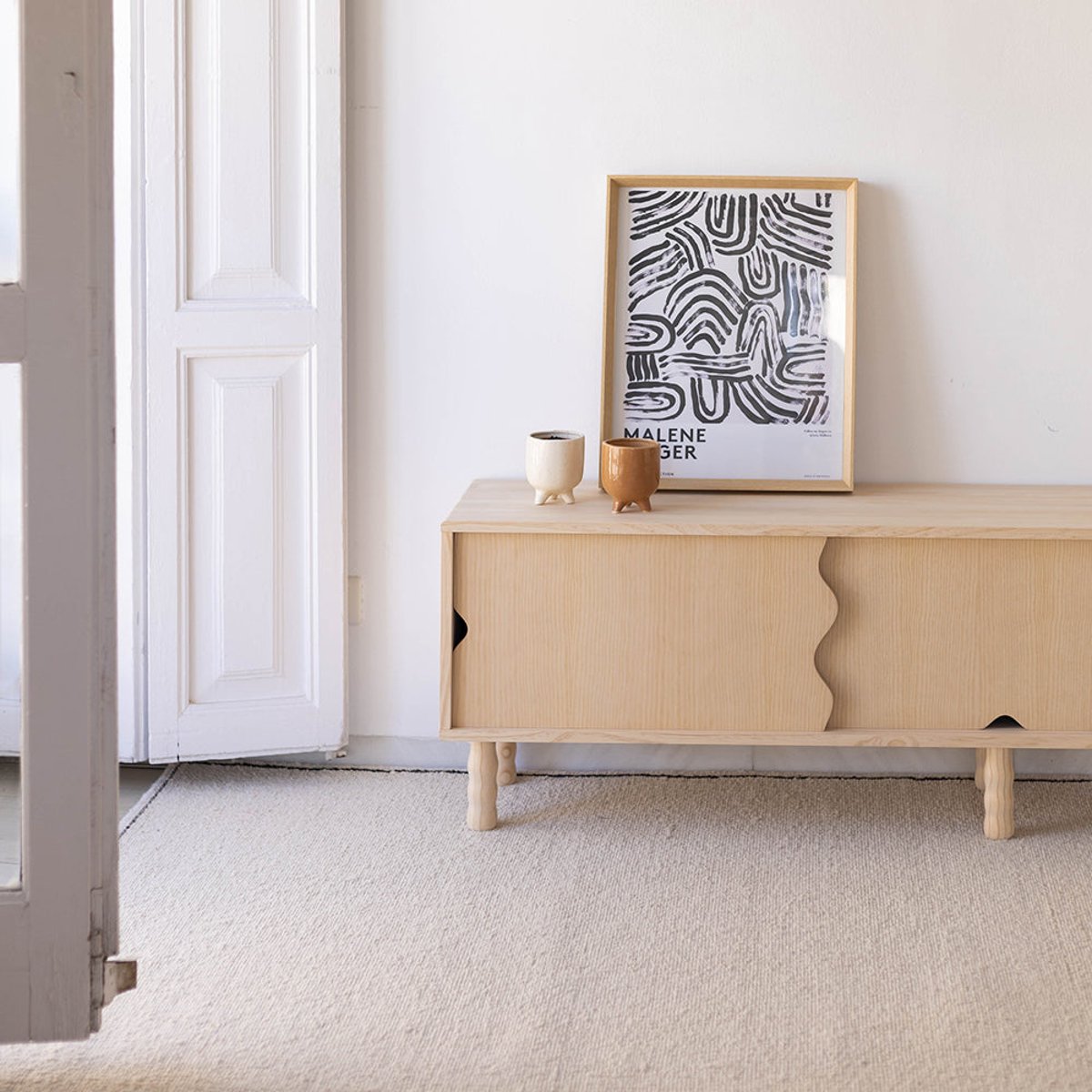 Meuble TV en pin massif non verni MALARET bois clair, NAAN FURNITURE