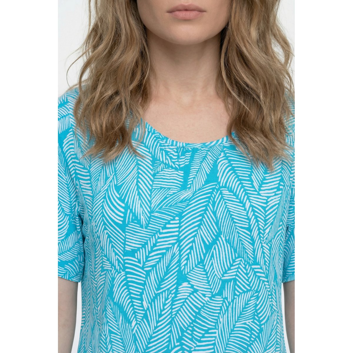 Robe en jersey motif feuilles aqua foncé, ULLA POPKEN