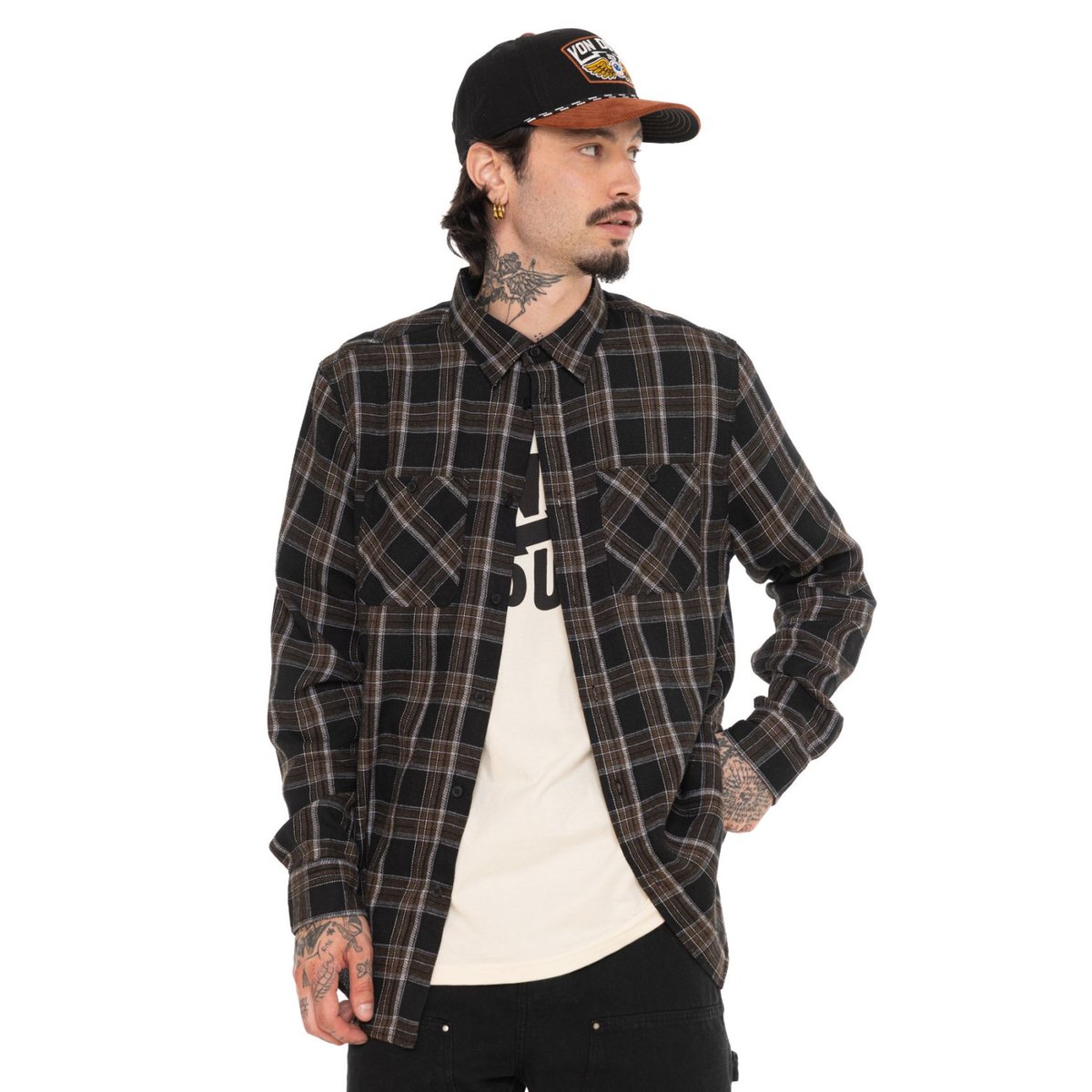 Chemise à carreaux Jack noir/blanc/marron, VON DUTCH