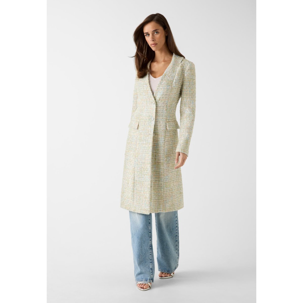 Manteau Long En Tweed vert clair, GUESS