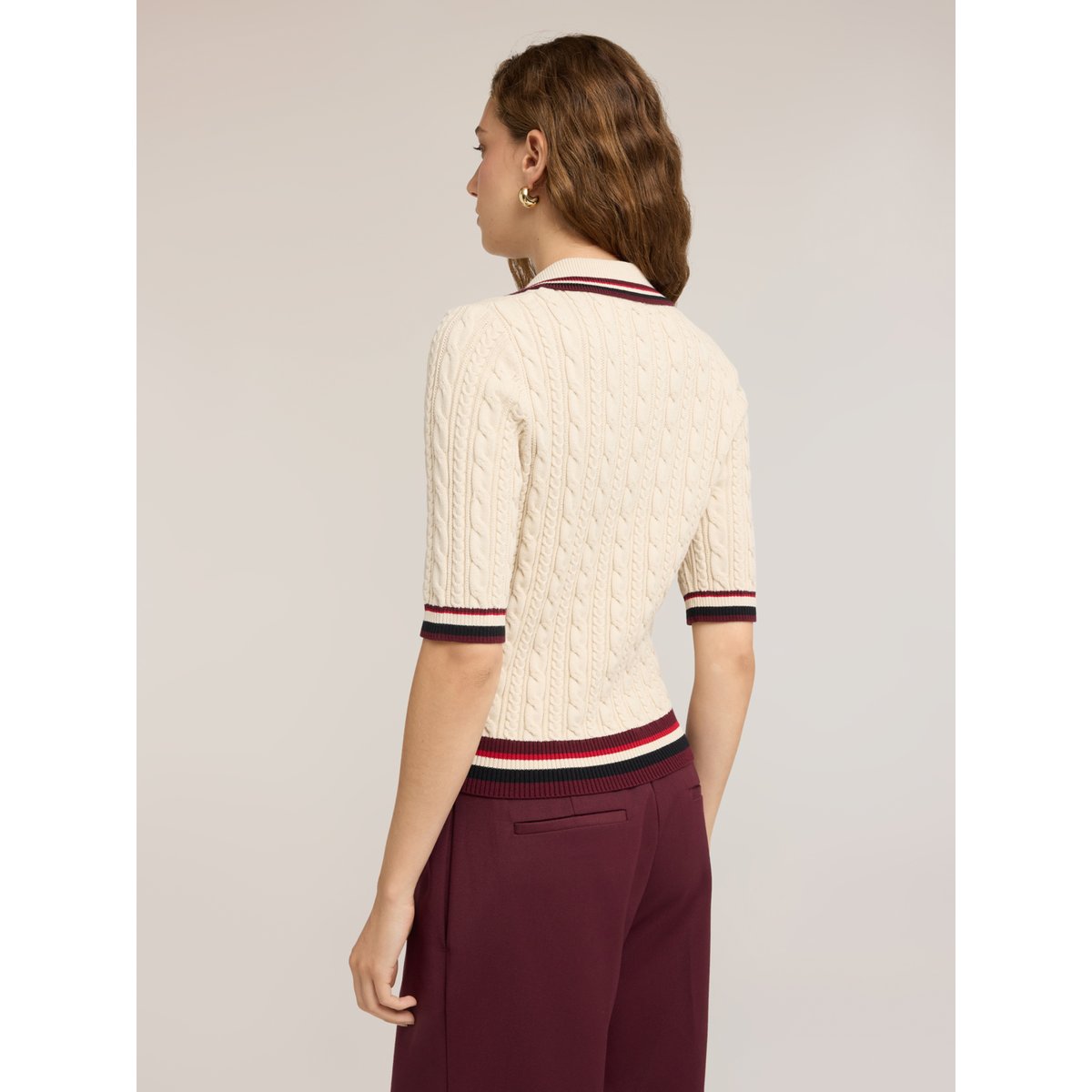 Pull tressé avec col polo blanc, MOTIVI