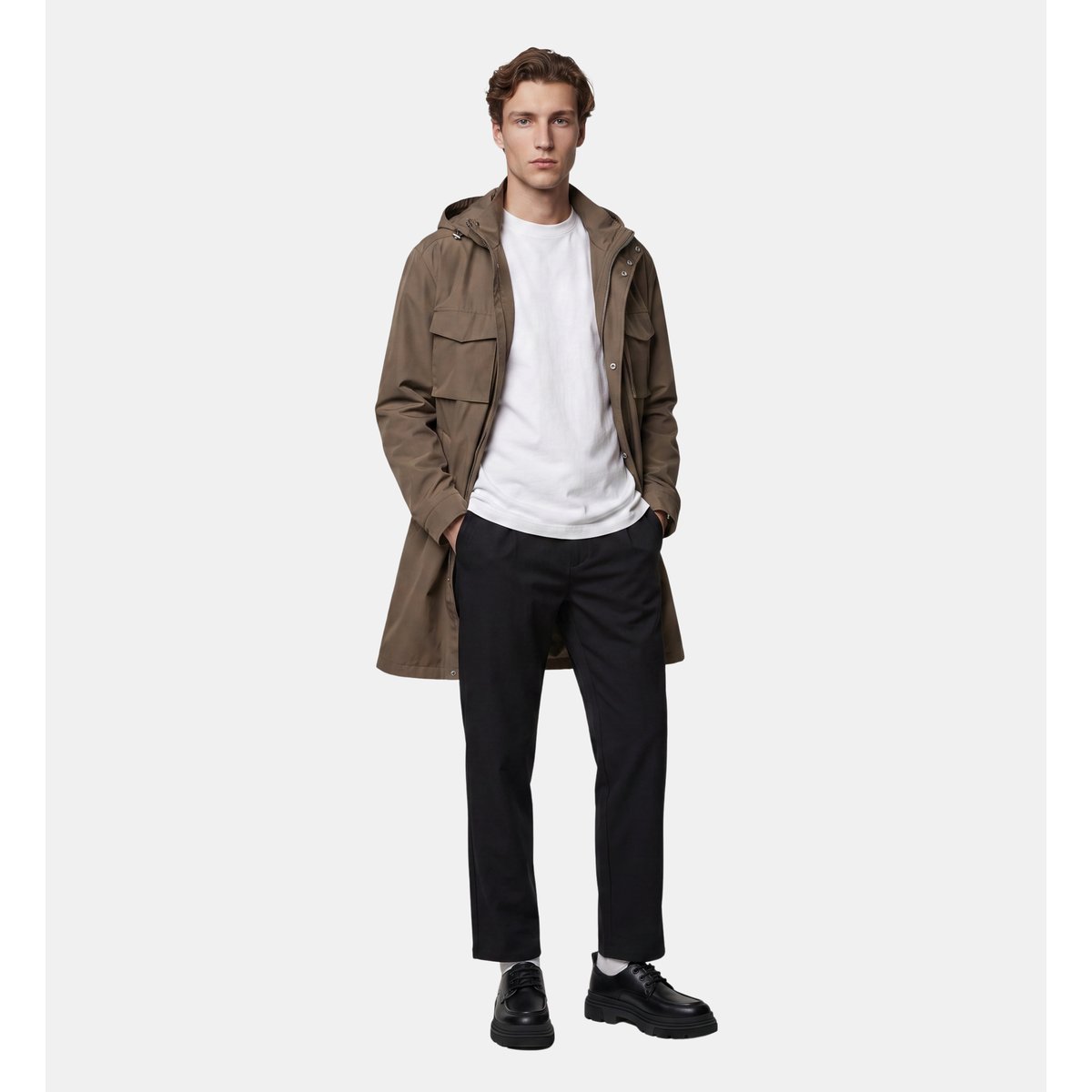 Parka longue tarklit à capuche marron gris, GALERIES LAFAYETTE