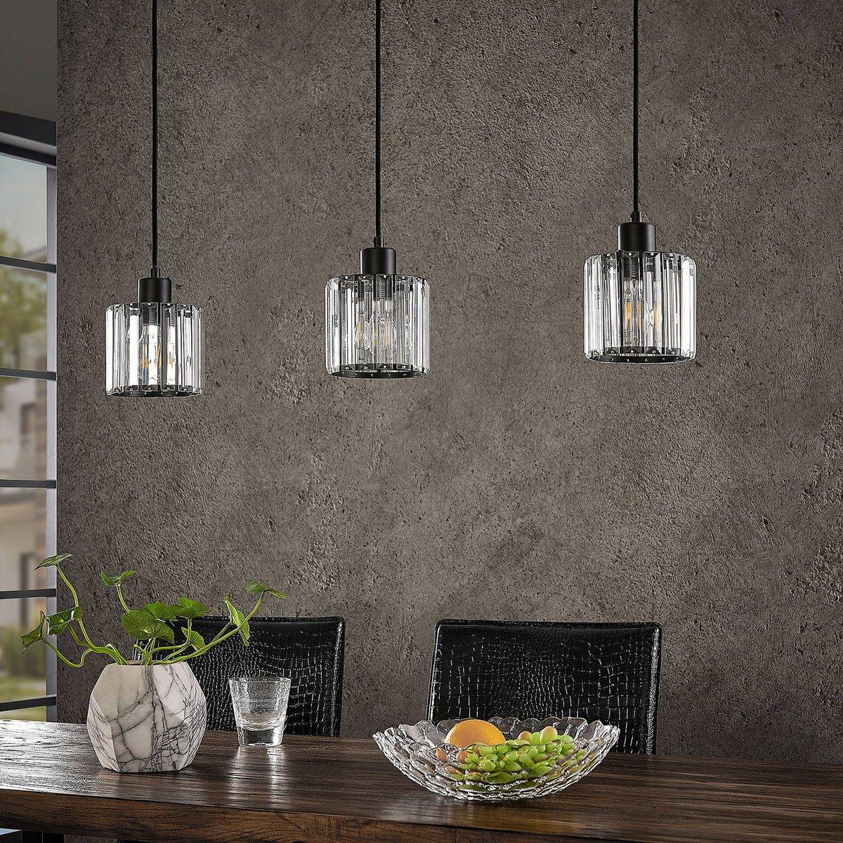 Suspension en métal moderne, Vella noir mat, transparent, LINDBY
