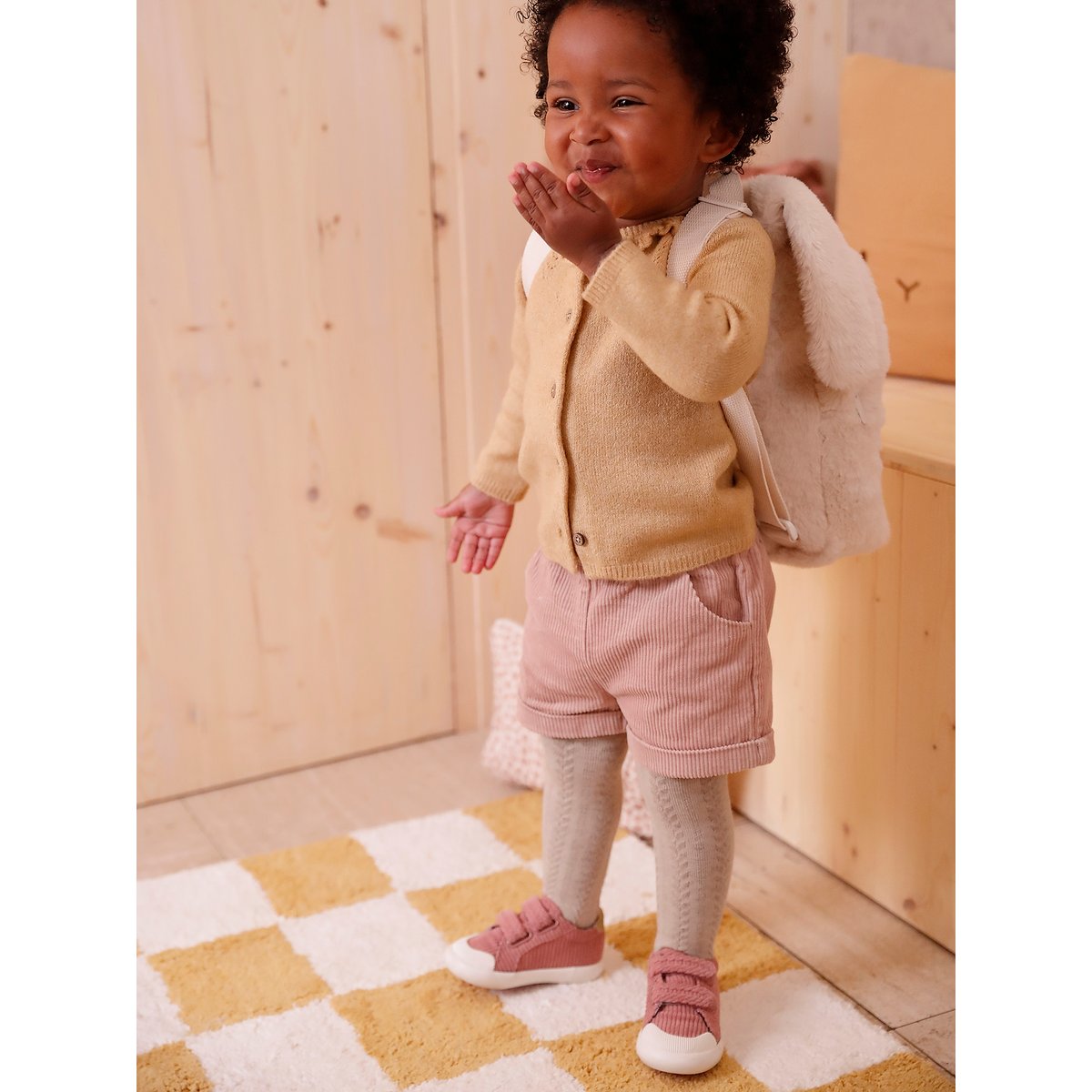Sac à dos maternelle Lapinou en imitation fourrure écru, VERTBAUDET