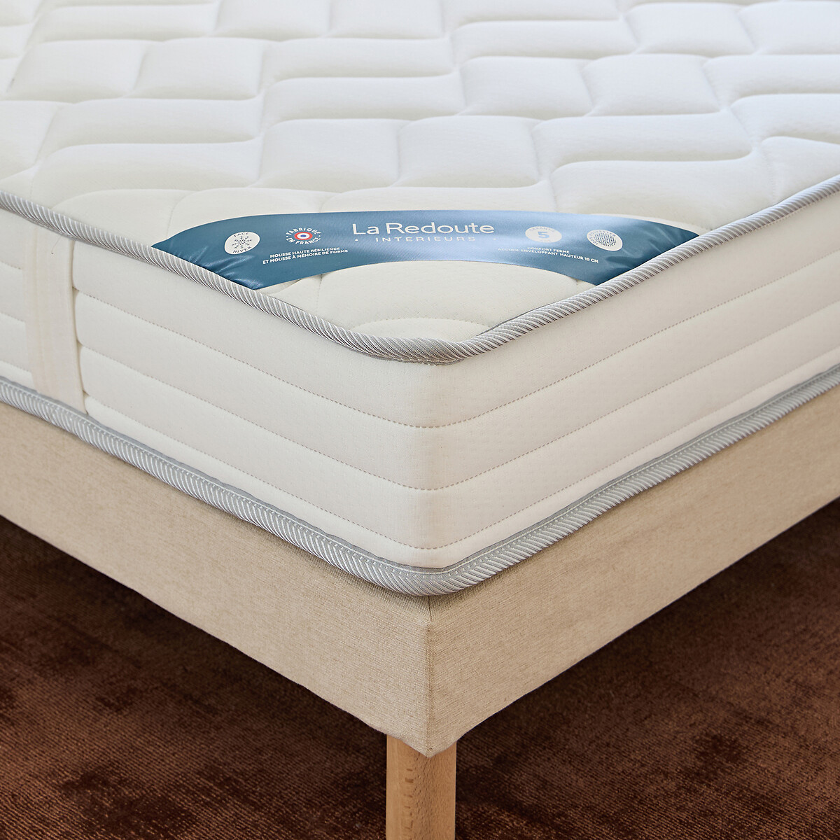 Ensemble matelas mousse HR 35 kg/m3, ferme, accueil mémoire de forme + sommier ecru, LA REDOUTE INTERIEURS