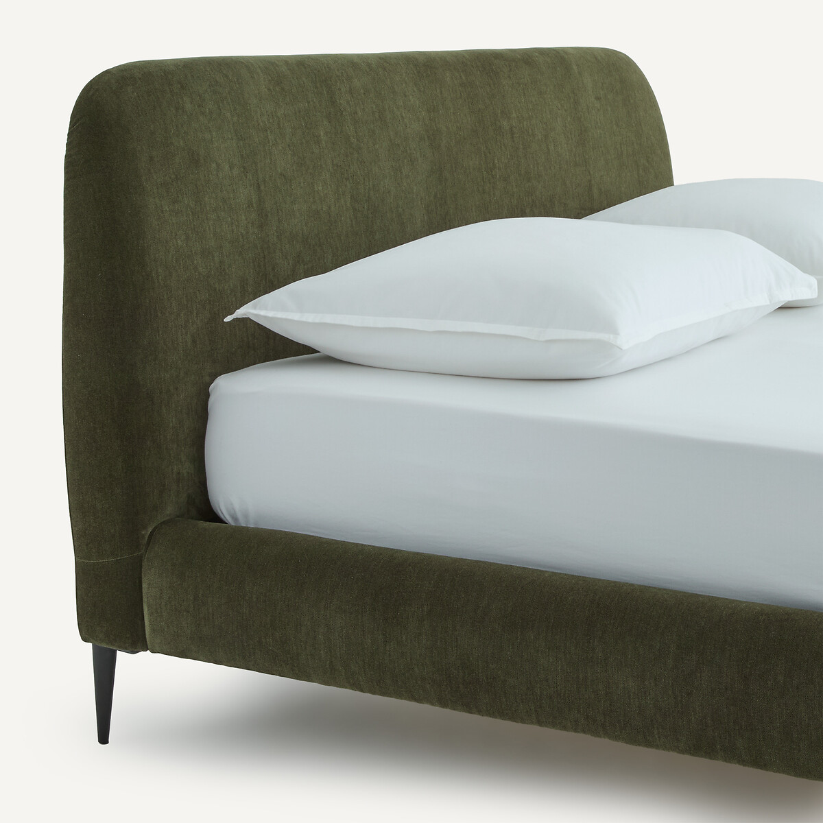 Bett OSCAR aus Velours, mit Lattenrost , Design Emmanuel Gallina olivgrün, EMMANUEL GALLINA X AM.PM