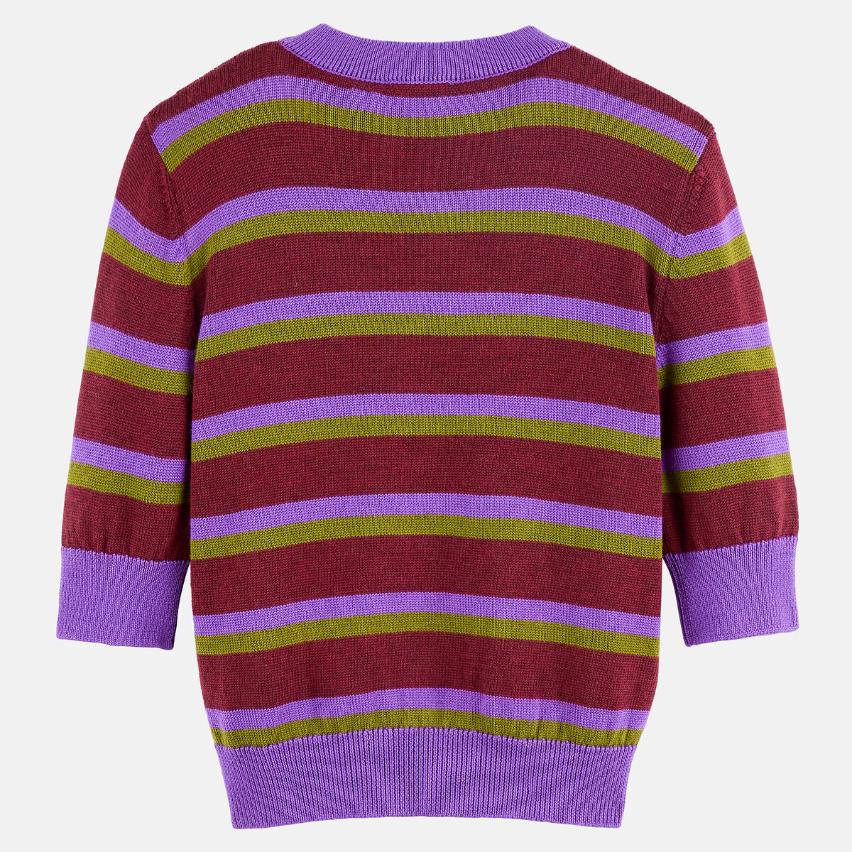 Pull col rond, manches 3/4, en laine mérinos rayé multicolore, LA REDOUTE X MAZORCAS