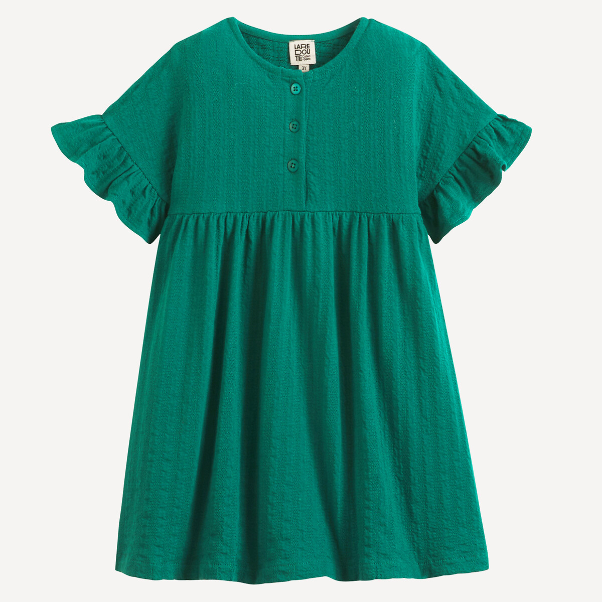 Dress with Short Ruffled Sleeves green, LA REDOUTE COLLECTIONS