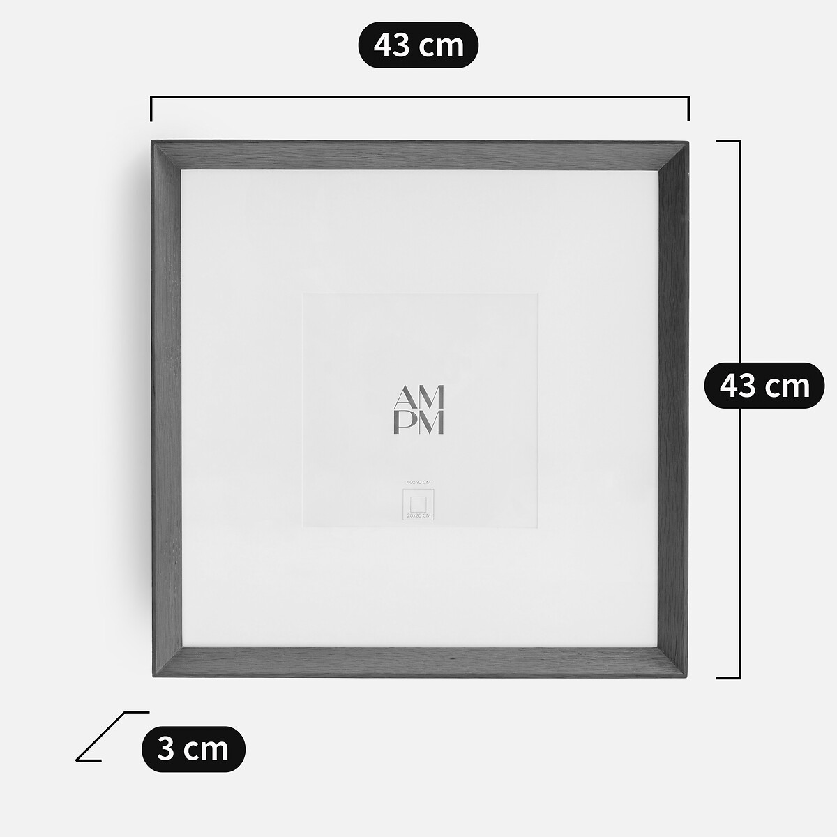 Cadre photo carré en chêne teinté noyer, hauteur 43 cm, ODILON noyer, AM.PM