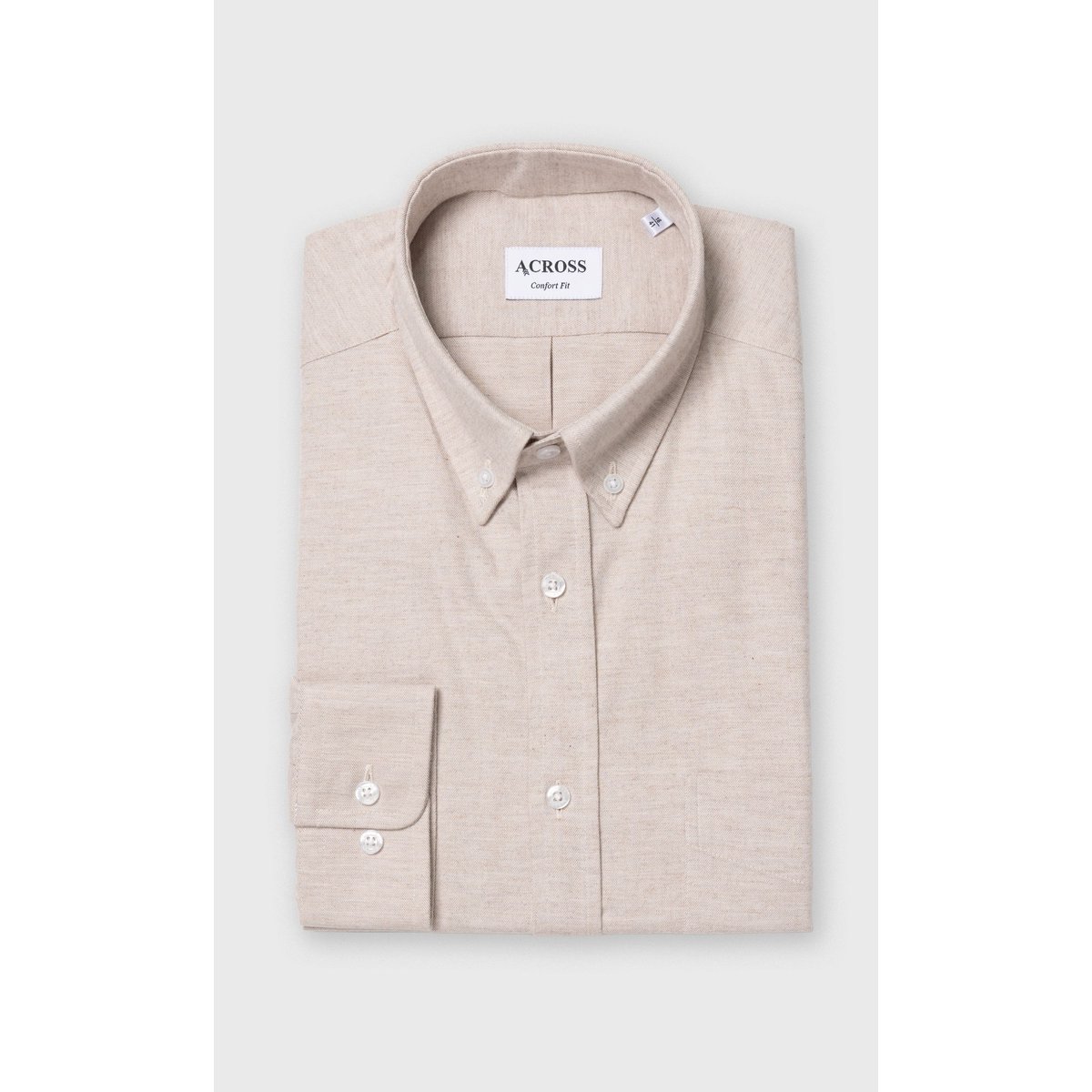 Chemise Confort fit en coton gratté beige, ACROSS
