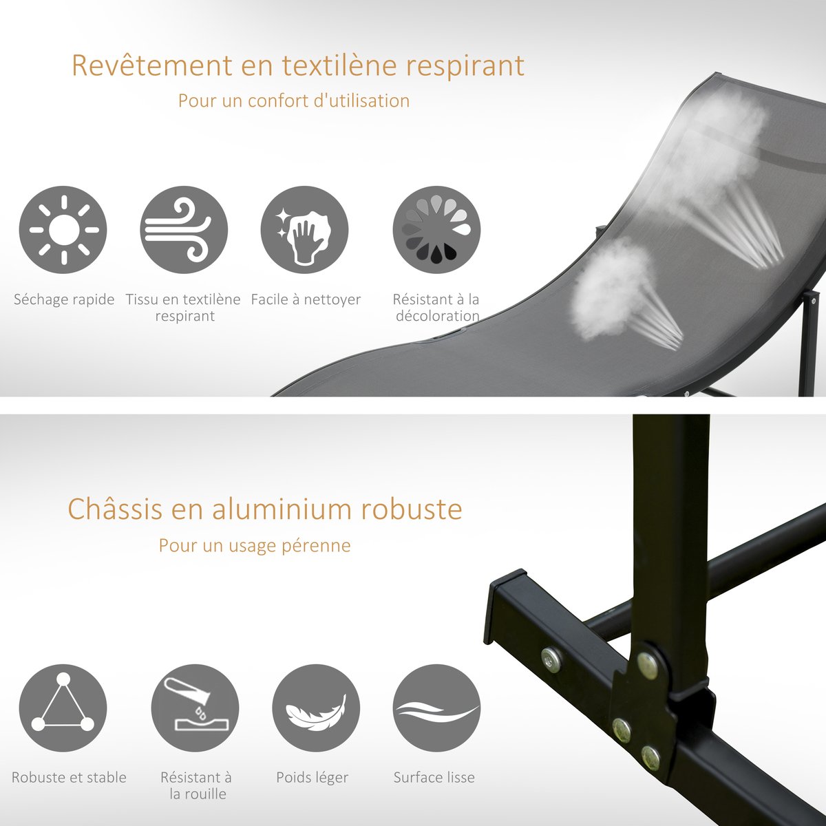 Ensemble de chaises longues Aluminium Gris anthracite, OUTSUNNY